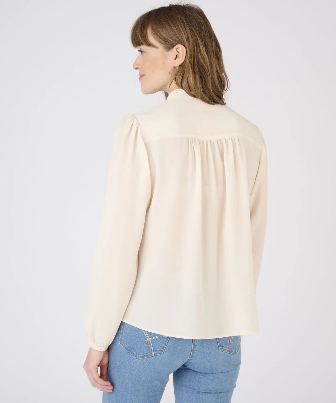 Tie Neck Balloon Sleeve Blouse