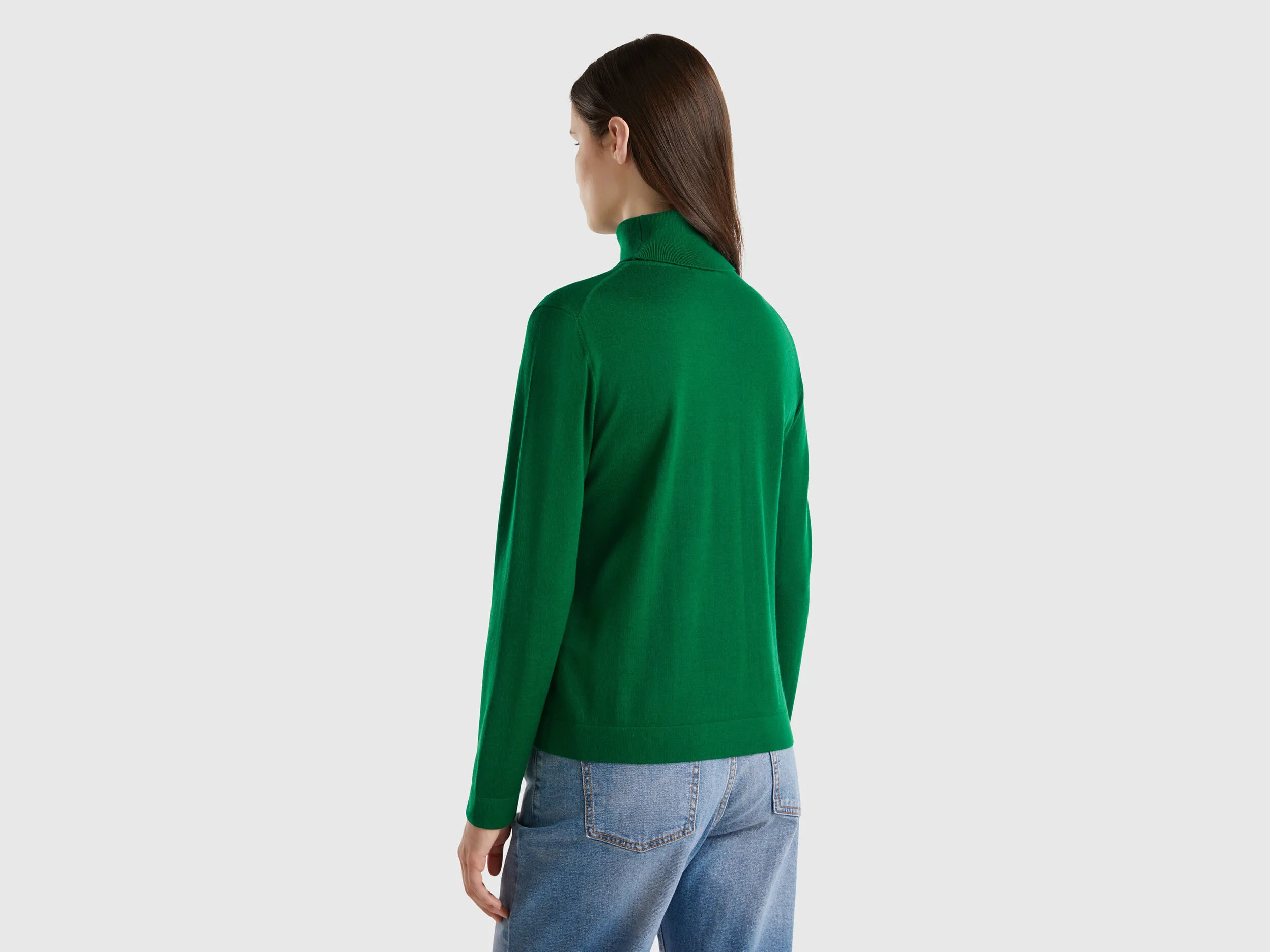 Turtleneck in pure Merino wool - Green | Benetton