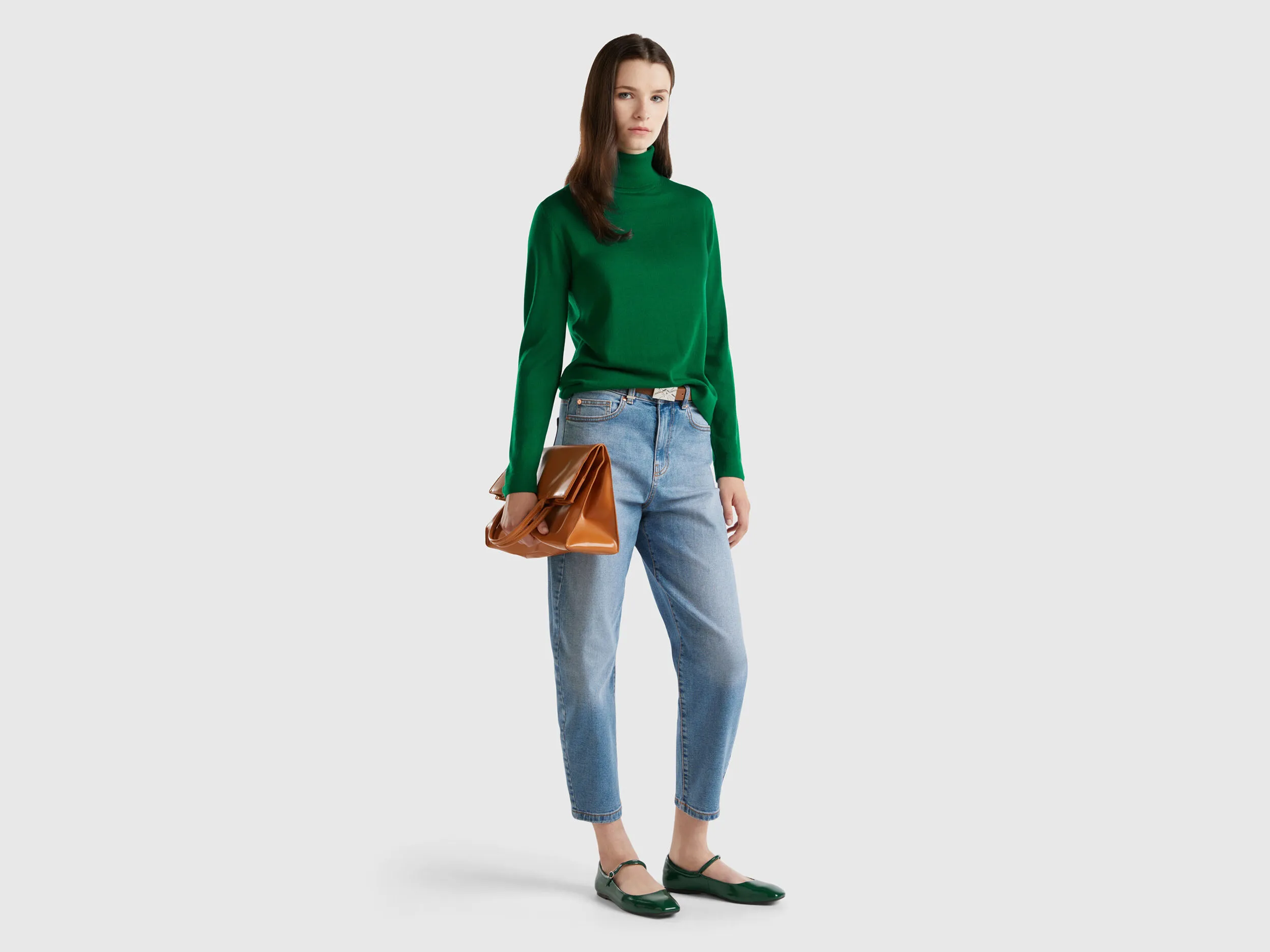 Turtleneck in pure Merino wool - Green | Benetton