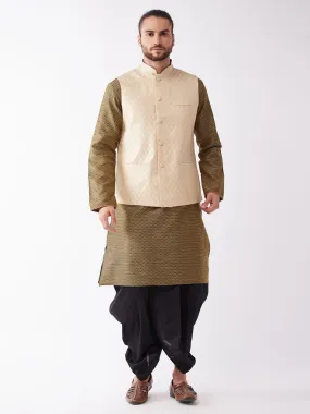 VASTRAMAY Men's Cream Silk Blend Jacket With Kurta Dhoti Set