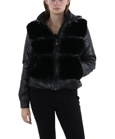 Via Spiga Womens Faux Fur Cold Weather Puffer Jacket