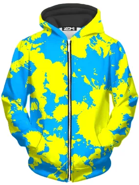 Yellow and Blue Paint Splatter Unisex Zip-Up Hoodie