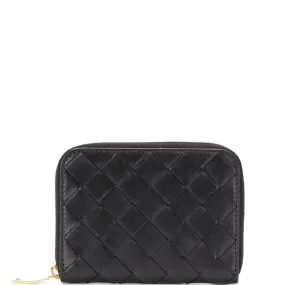 Zip Compact Wallet Intrecciato, Black